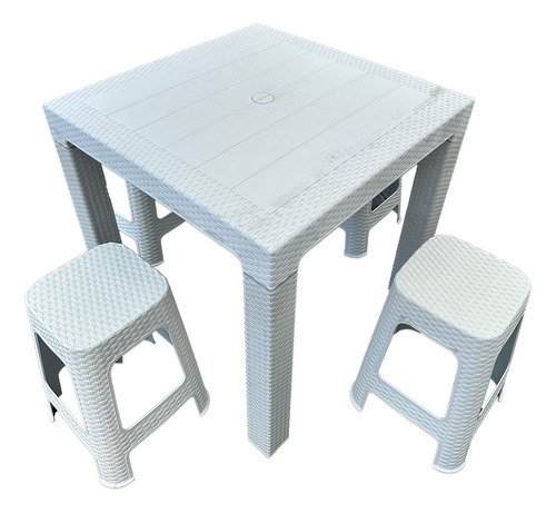 Set Mesa Alta Y 4 Banquetas Simil Rattan Resistente Jardin