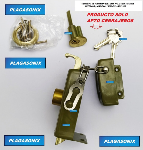 Imagen 6 de 10 de Cerrojo Pasador De Arrimar Yale Con Trampa Y Cadena Adv-100
