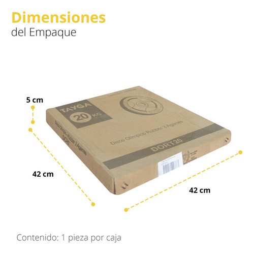 Par Disco Olímpico Recubierto Caucho 44lb C/u Tayga Color Negro