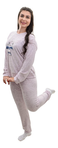 Pijama Victory De Plush Feminino Inverno Manga Longa E Calça