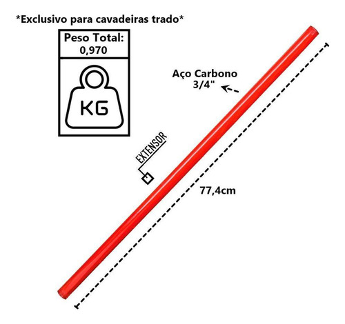 Kit Cavadeira Trado 04pol Cabo Aço Carbono E 02 Extensor