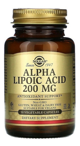 Ácido alfa lipoico 200 mg 50 cápsulas de sabor sin sabor Solgar