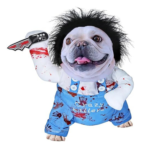 Qidelong Blue Disfraz De Perro De Muñeca Mortal Para Mascotas, Disfraz De Halloween Para Perros, Ropa Divertida Para Perros Pequeños, Medianos Y Gra