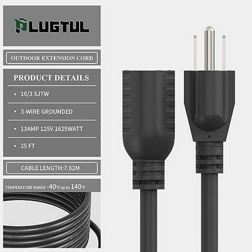 Cable Alargador Exterior 25 Ft Compatible Con Enchufe De 3 P