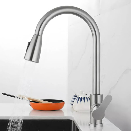 Grifo Monocomando Grifería De Mesada Cocina Pico Extensible Color Gris