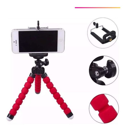 Mini Tripé De Mesa + Suporte Para Celular Kit Cor Vermelho