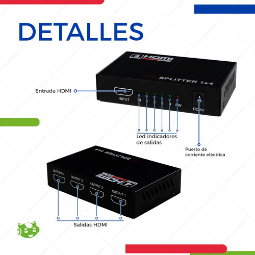 Slim Company Splithd-1x4-4K hdmi 4k 2k 1 entrada 4 salidas hull hd 3d divisor