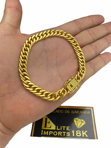 Pulseira 10mm Grumet Dupla Banhado A Ouro 18 Luxo 