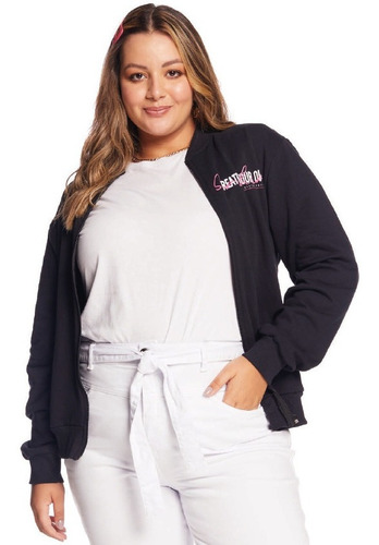 Jaqueta Feminina Plus Size Sem Capuz Em Moletom Mmt 67047 