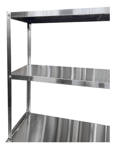 Mesa Em Aço Inox De 1,90x70 Com 2 Prateleiras De Apoio Lisa