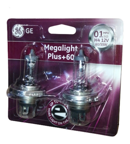 Lámpara H4 General Electric Megalight Plus +60 2 Uds