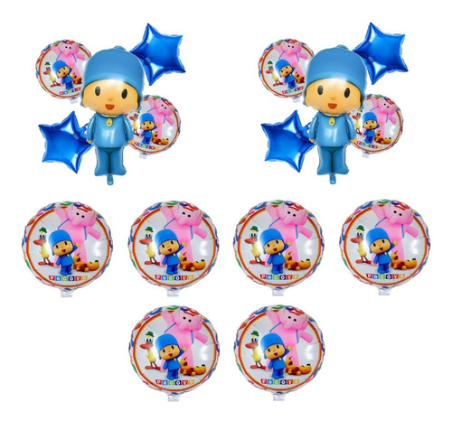 2 Paquetes Globos Cumpleaños Pocoyo + 6 Redondos