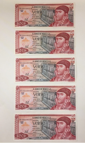 5 Billetes Antiguos Sin Circular Morelos $20