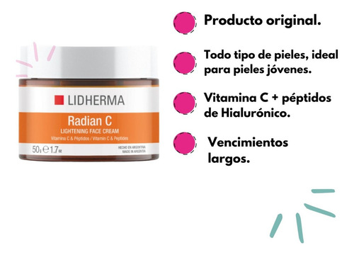 Crema Lightening Face Cream Lidherma Radian C día/noche para piel mixta/normal/seca de 50g 18+ años