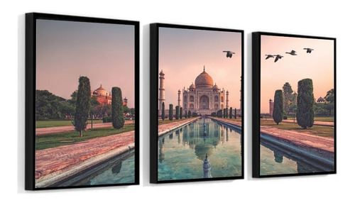 3 Quadros Decorativo 40x60 Moldura Paisagem Taj Mahal Índia