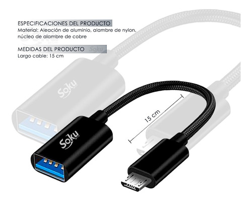 Cable Otg Datos V8 Micro Usb Macho A Usb 3.0 Hembra