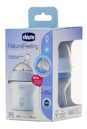 Imagen 2 de 6 de Mamadera Natural Feeling Biberón Chicco 150ml 0m+ Celeste