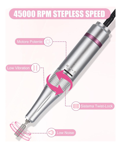 Torno Inalambrico Profesional 45000 Rpm Manicura Recargable Negro
