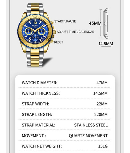 Nibosi Relógio Cronógrafo De Luxo Para Homem De Negócios