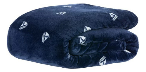 Cobertor Manta Vintage Toque Seda Estampado Casal 180x220cm Cor Azul Desenho Do Tecido Veleiro