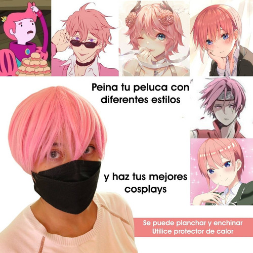 Peluca Rosa Corta Con Fleco Tipo Cosplay Anime Boy