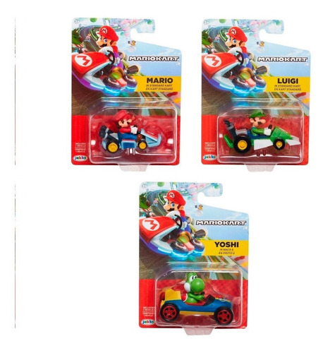 Super Mario Kart Pack 3 Vehiculos Y Figura Wave5 Luigi Yoshi