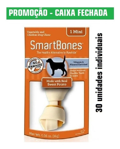 Imagem 1 de 7 de Caixa Petisco Para Cães Smartbones Mini 30un Individuais 16g