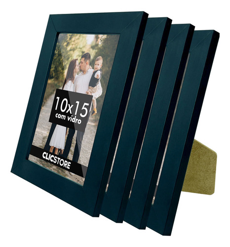 Kit 4 Porta Retrato 10x15 A6 Apoio Decorativo Moldura Vidro Cor Preto