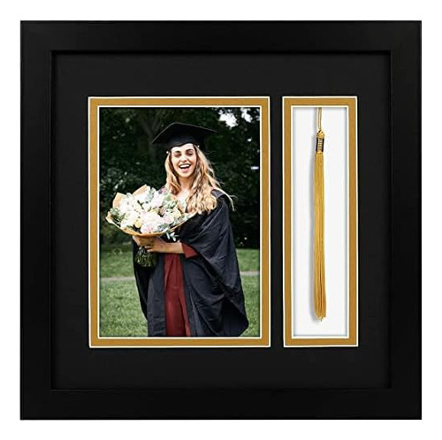 , 10x10 Black Shadow Box Frame - 5x7 Photo - Tassel - D...