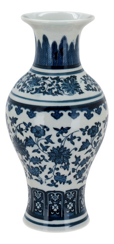 Vaso De Cerâmica P/ Decoração Premium Azul Planta 22x10x10cm
