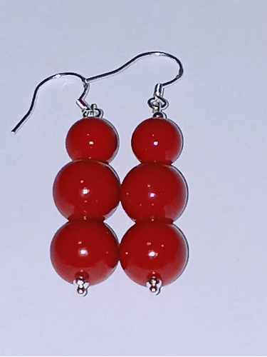 Aros De Coral Rojo Engarzados En Plata 925 