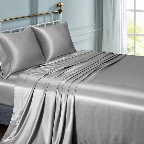 Conjunto De Cama Doble Matrimonial 1800 En Satén 4 Piezas
