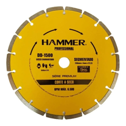 Disco Diamantado 9.1/4  230mm Seco 1500 - Hammer Dd-1500