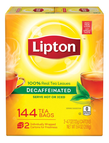 Lipton - Bolsas De Te Negro Descafeinado, Paquete De 2 144 U