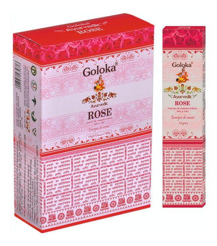 Incenso Goloka Ayurvedic Massala Rose Rosa Cx.12un.15g