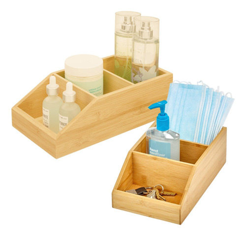 Caja Canasto Organizador Baño Madera Bambu 3 Divisiones Alto