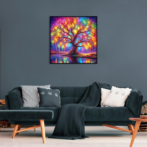 F Kit De Pintura De Diamante 5d Árbol Con Luces 40x40cm Diy