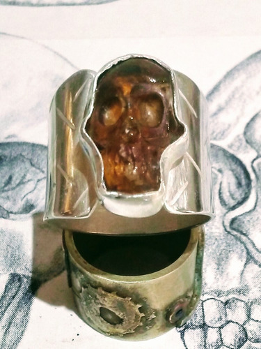 Anillo Ambar Calavera Pirata-edición Especial Plata