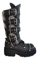 Comprar Botas Góticas De Piel Negras Cadenas Metal Hombre Y Mujer