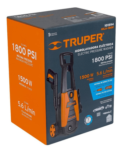 Hidrolavadora Eléctrica 1800 Psi Alta Presion 2 Hp Truper Color Negro/Naranja 127V