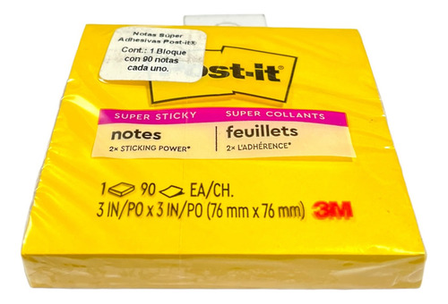 Notas Adhesivas Post It Note Amarillo Block 90 Hojas 76x76mm