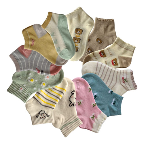 Calcetines Infantil Minimalista Shein Niña Algodón 12 Pares