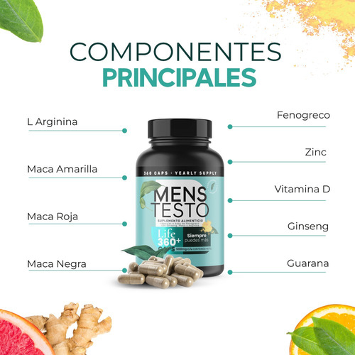 Imagen 4 de 6 de 360 Capsulas Mens Testo Precursor Testosterona Fenogreco Sabor Sin Sabor