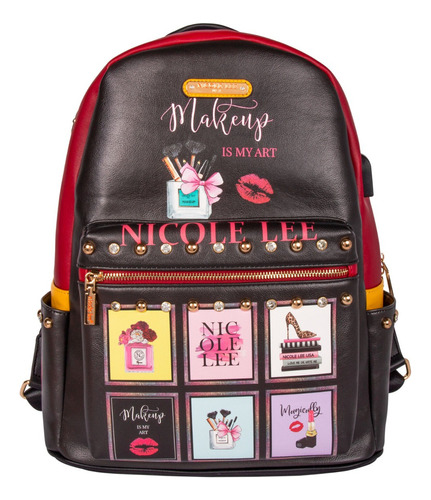 Mochila Nicole Lee Estampada Con Puerto Usb Fw23 Color Amor Fuera Del Cuadro