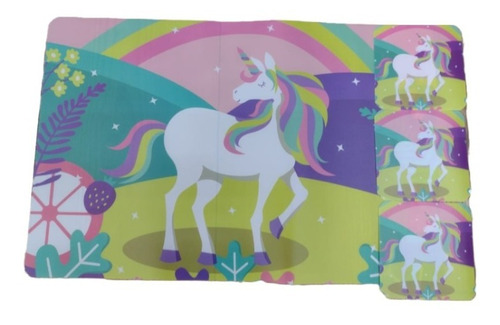 Set X 6 Individuales Plástico Con Portavasos Unicornio