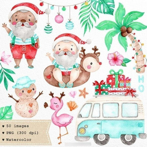 Cliparts Png Navidad Papa Noel Tropical Acuarela Ni2