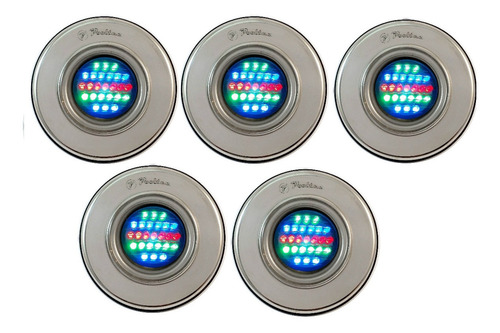 Kit Iluminação Piscina 5 Refletor Led 25 Inox Rgb
