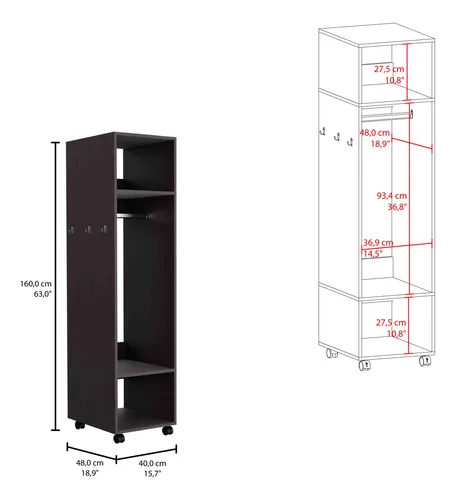 Closet Optimus Con Espejo Custer Sin Puerta / Wengue