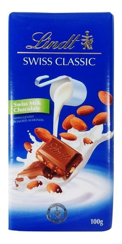 Chocolate Lindt Barra Swiss Clásicos Leche Almendras Suiza