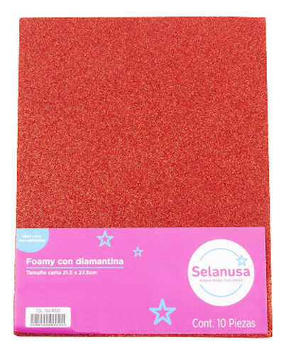 Foamy Tamaño Carta C/diamantina 10 Pzas Selanusa Color Rojo